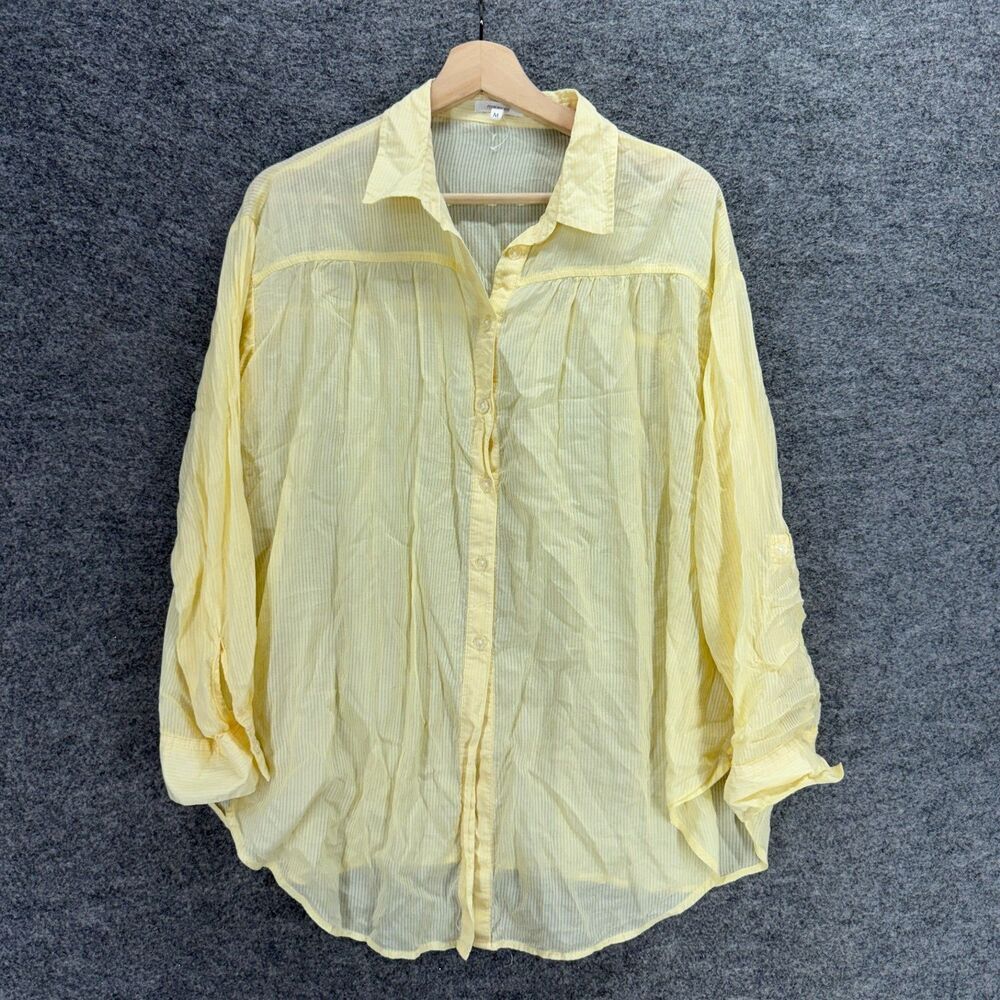 Maurices Shirt Women M Medium Yellow Button Up Collared Long Sleeve Casual